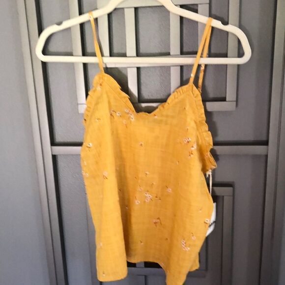 NWT ANA Mustard ditzy floral print cotton rayon top with ruffle. - Picture 1 of 4